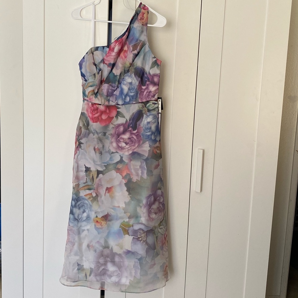 Adrianna Papell One Shoulder Organza Floral Midi